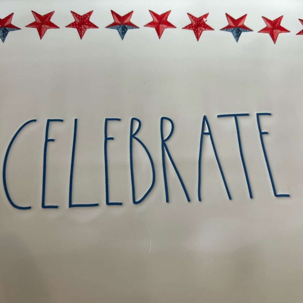 Rae Dunn Celebrate Platter with Red and Blue Stars - Picture 5 of 5